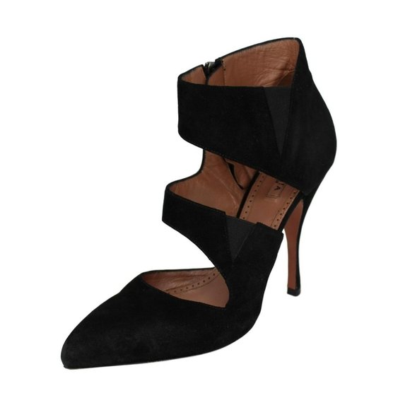 ALAIA Black Suede Point-Toe Cut Out Ankle Bootie Heels  - US 8.5 - Picture 1 of 10